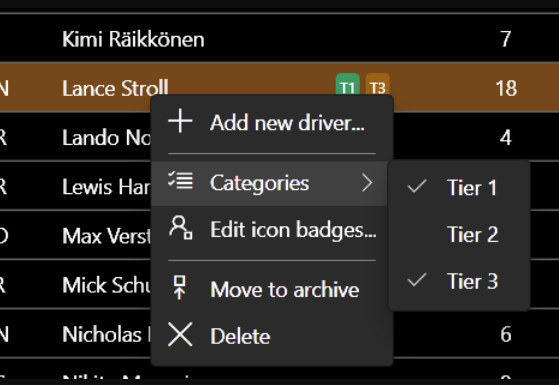 Driver categories