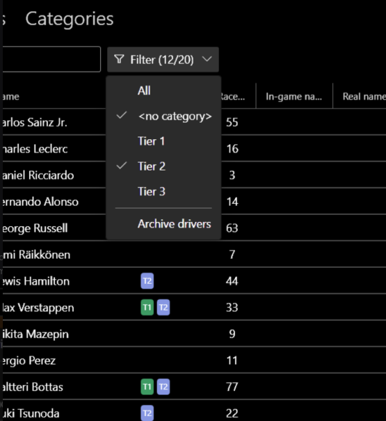 Filtering by category