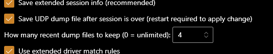 Save UDP dump option