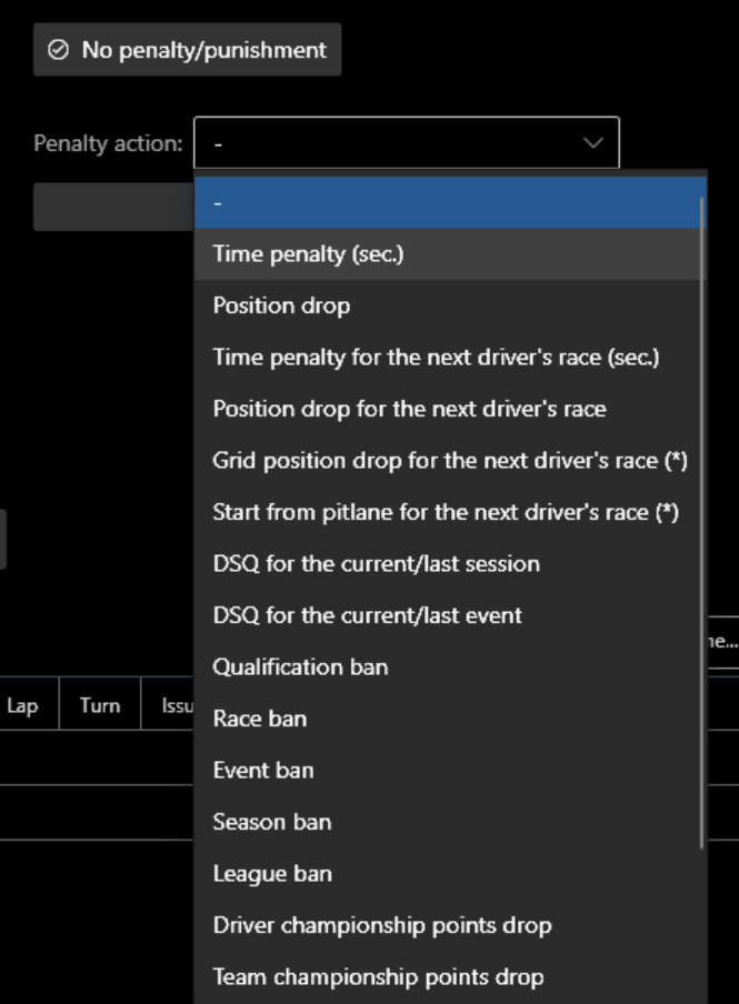 Penalty action options