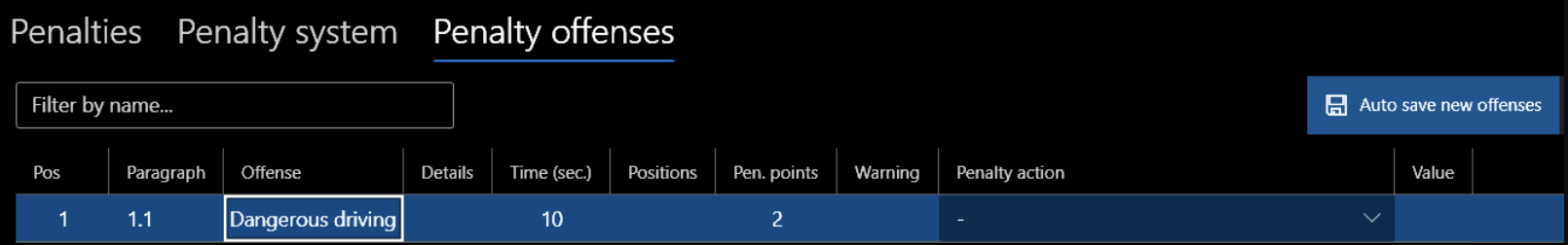 Penalty offenses tab