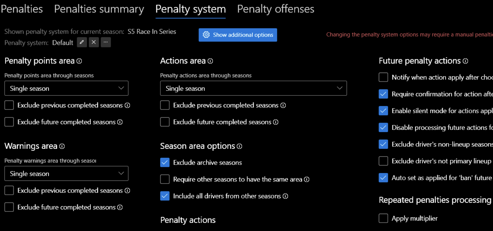 Penalty system options