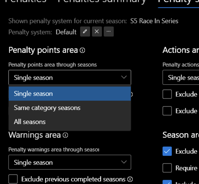 Seasons area options