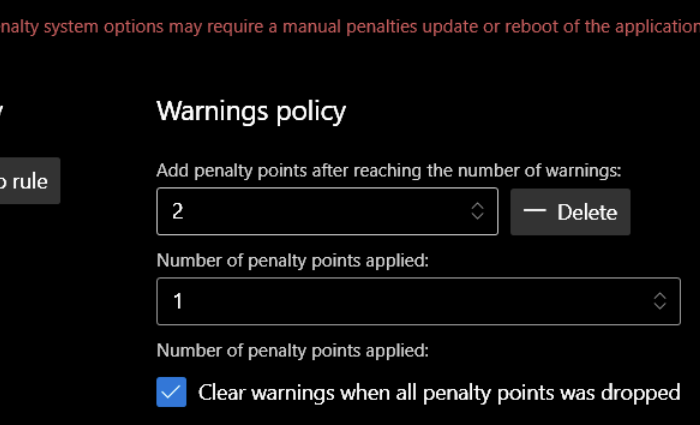 Warnings policy