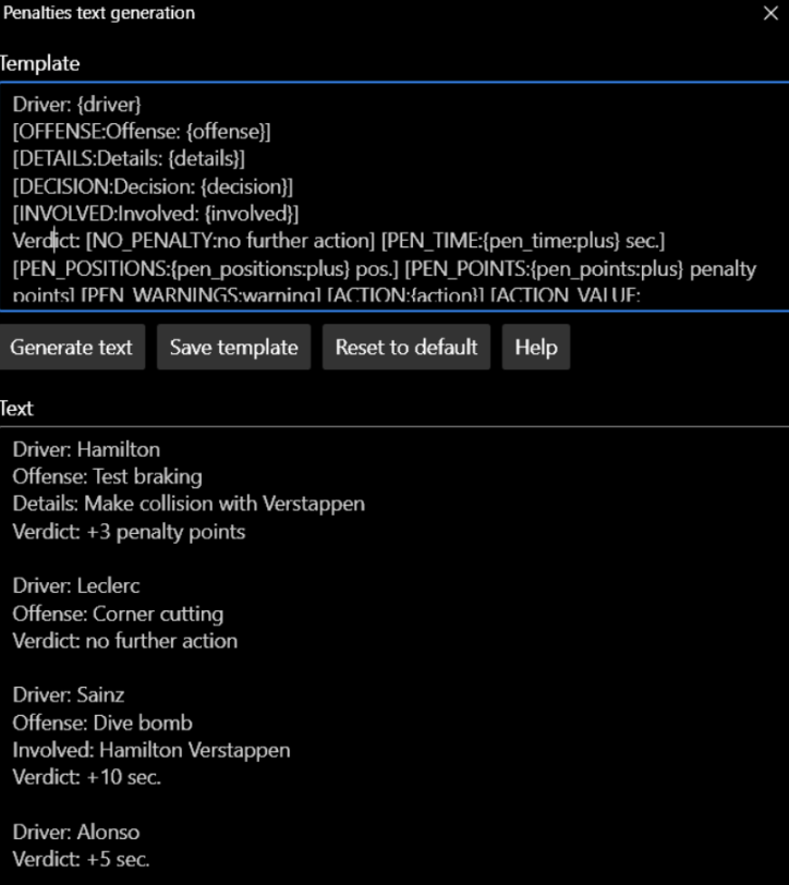 Penalties text generation