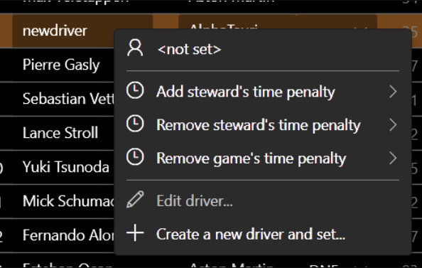 Penalty context menu